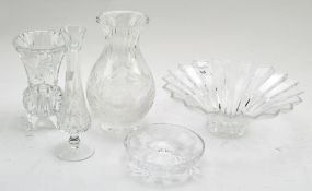 Five pieces of cut and engraved glassware, including: a Villeroy & Boch flared bowl and other items