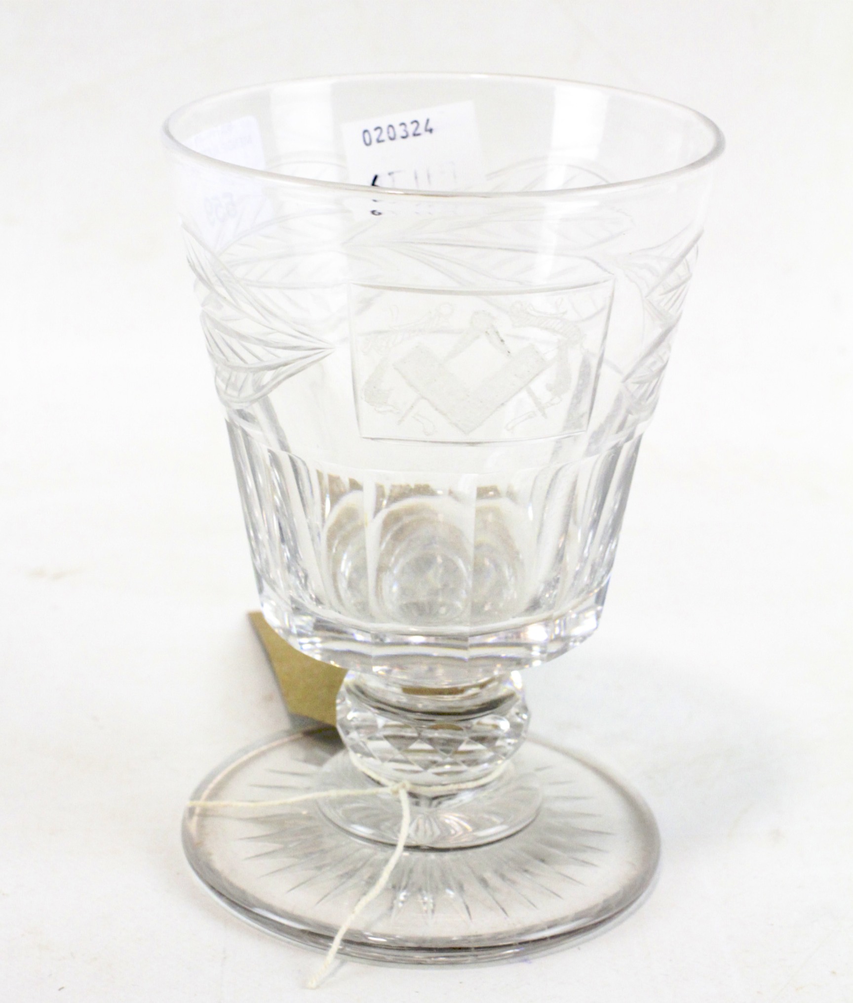 A late 19th/early 20th century cut glass goblet of masonic interest,