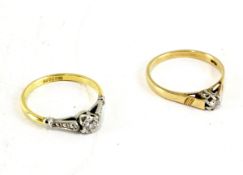 Two 20th century gold and diamond set rings,