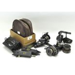 A selection of camera and fishing equipment,