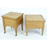 Two vintage pine chamber pot stands on turned supports,