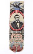 A woven silk Stevengraph Bookmark commemorating 'The Late, Lamented President Lincoln,' 1865,