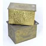 Two brass covered boxes decorated in repousse work,