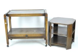 A mid-century butler's tray and a side unit, the butlers tray formed of two tiers,