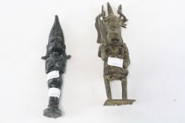 Two cast metal tribal figures,