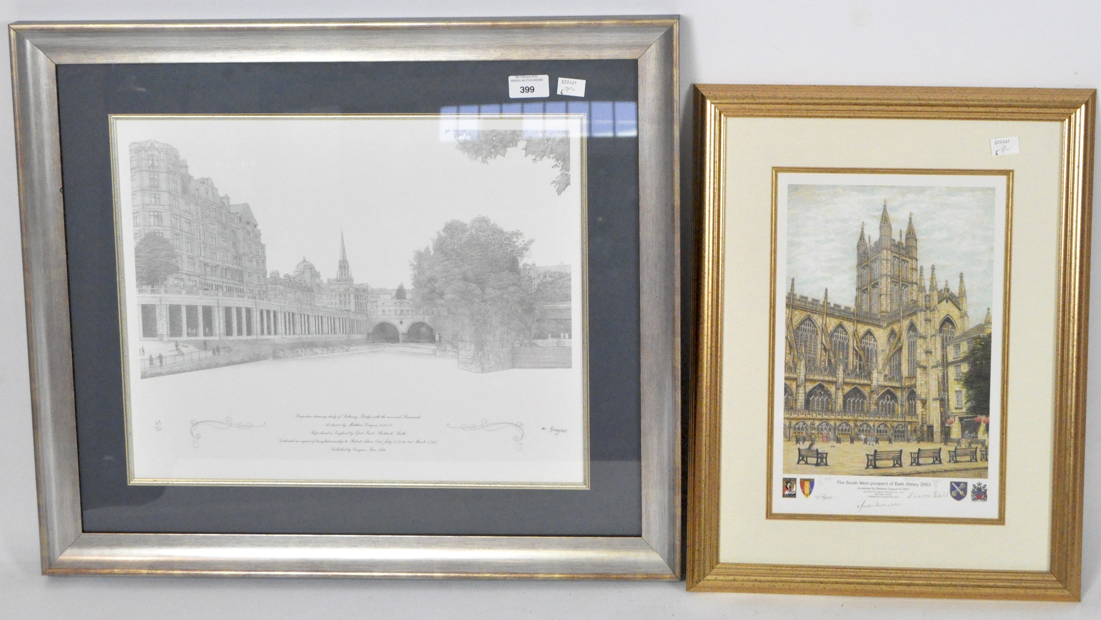 Two limited edition prints of Bath by Matthew Grayson: 'Perspective Study of Pulteney Bridge'