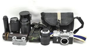 A selection of camera lenses and accessories,