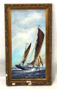 A J. A. Jones acrylic on board depicting a nautical scene.