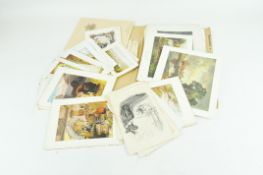 A collection of printed book plates and illustrations, in both black and white and colour,