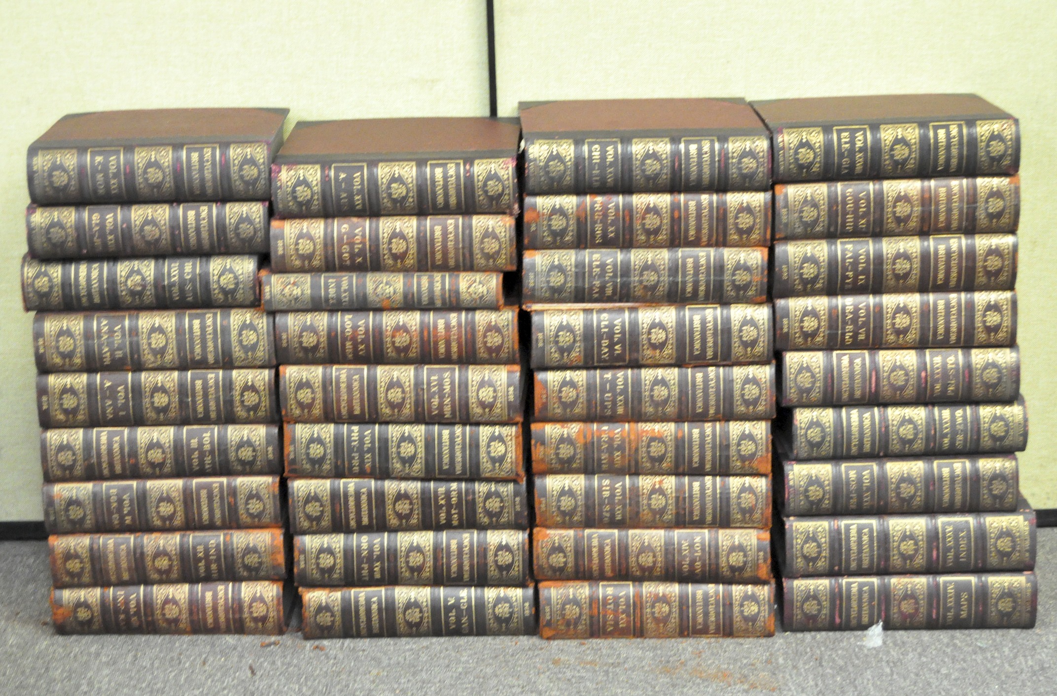 A large selection of 19th century volumes of 'Encyclopedia Britannia',