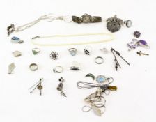 A selection of silver jewellery, to include rings, bracelets and pendants,