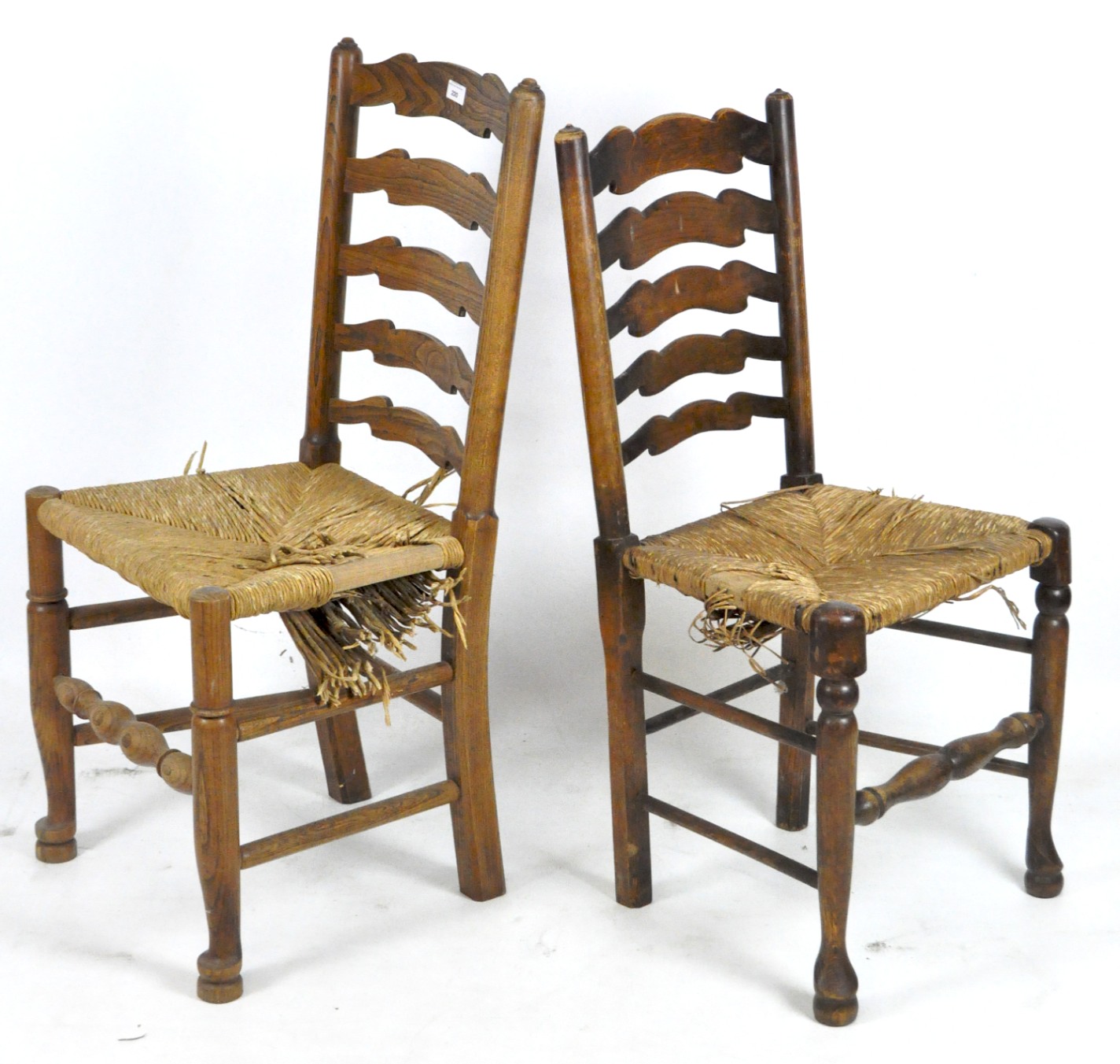 Four 20th century reeded chairs, all with wooden frames, turned bobbin supports and cabriole feet, - Image 2 of 2