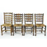 Four 20th century reeded chairs, all with wooden frames, turned bobbin supports and cabriole feet,