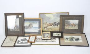 A collection of assorted pictures and prints depicting animals,