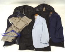 A collection of men's suits, assorted sizes, by Daks, Gurteen, and more, in beige, grey, blue,