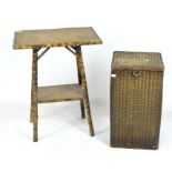 A 20th century bamboo two tier occasional table and a Lloyd Loom linen basket,
