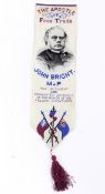 A woven silk Stevengraph bookmark featuring 'John Bright',