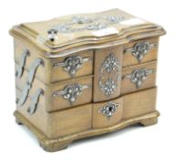 A Continental mahogany commode shaped trinket box,