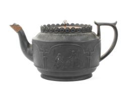 A J. Glass (Hanley) black basalt teapot and a metal cover,