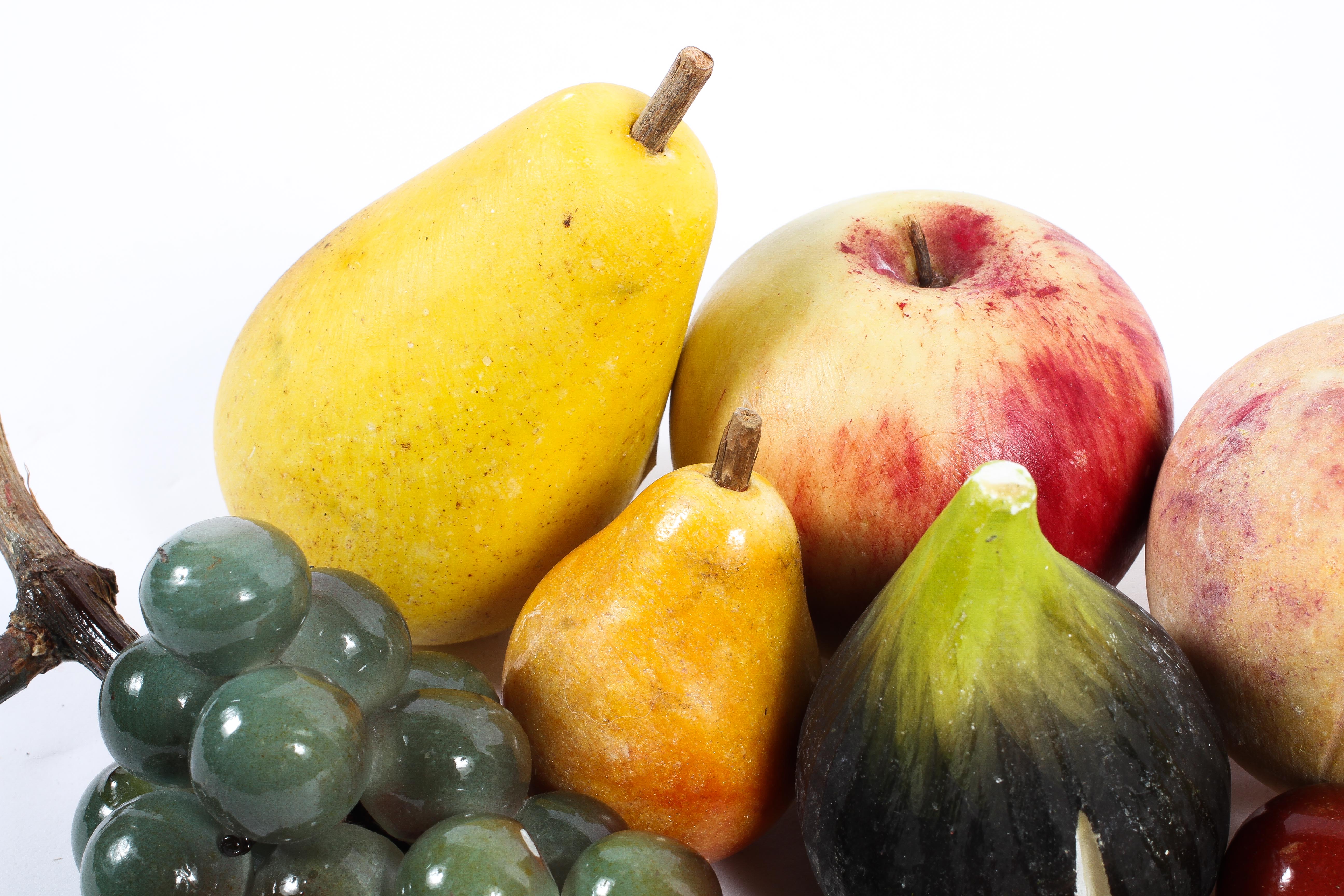 A collection of contemporary stone and painted resin fruit, including a bunch of grapes, cherries, - Image 2 of 3