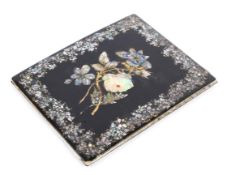 A Victorian mother of pearl inlaid papier mache blotter, of rectangular form,
