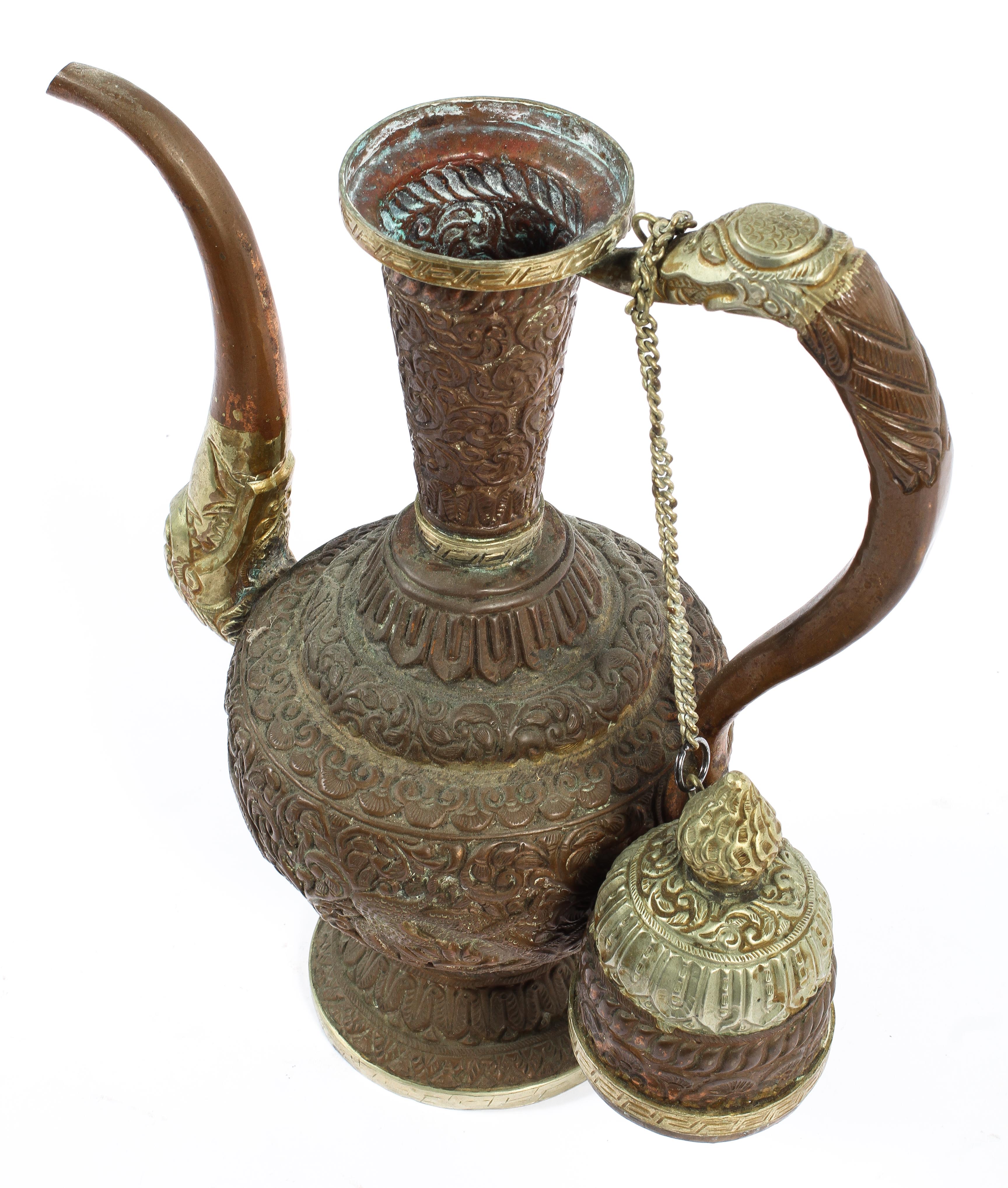 A mixed metal Turkish style coffee pot with cast and chased decoration, - Image 2 of 2