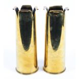 A pair of WWI copper shell casing trench art vases with chased decoration, stamped 18PR II 1916,