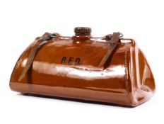 A Bourne Denby pottery hot water bottle in the form of a Gladstone bag, early 20th century,