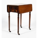 An early 19th century mahogany drop-leaf work table, with two drawers, one with compartments,