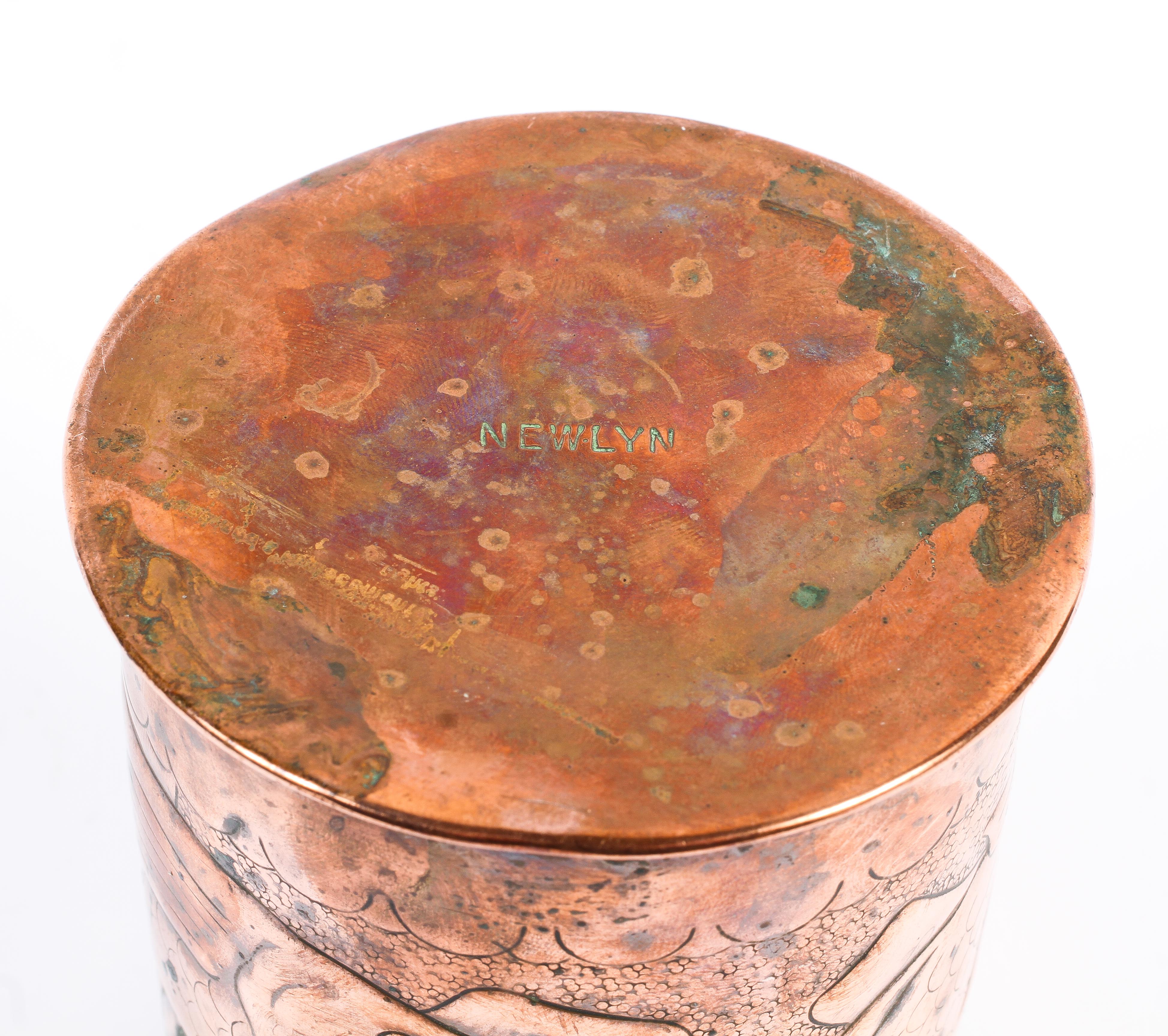 A Newlyn School Arts and Craft copper tea caddy and cover, early 20th century, - Image 3 of 3