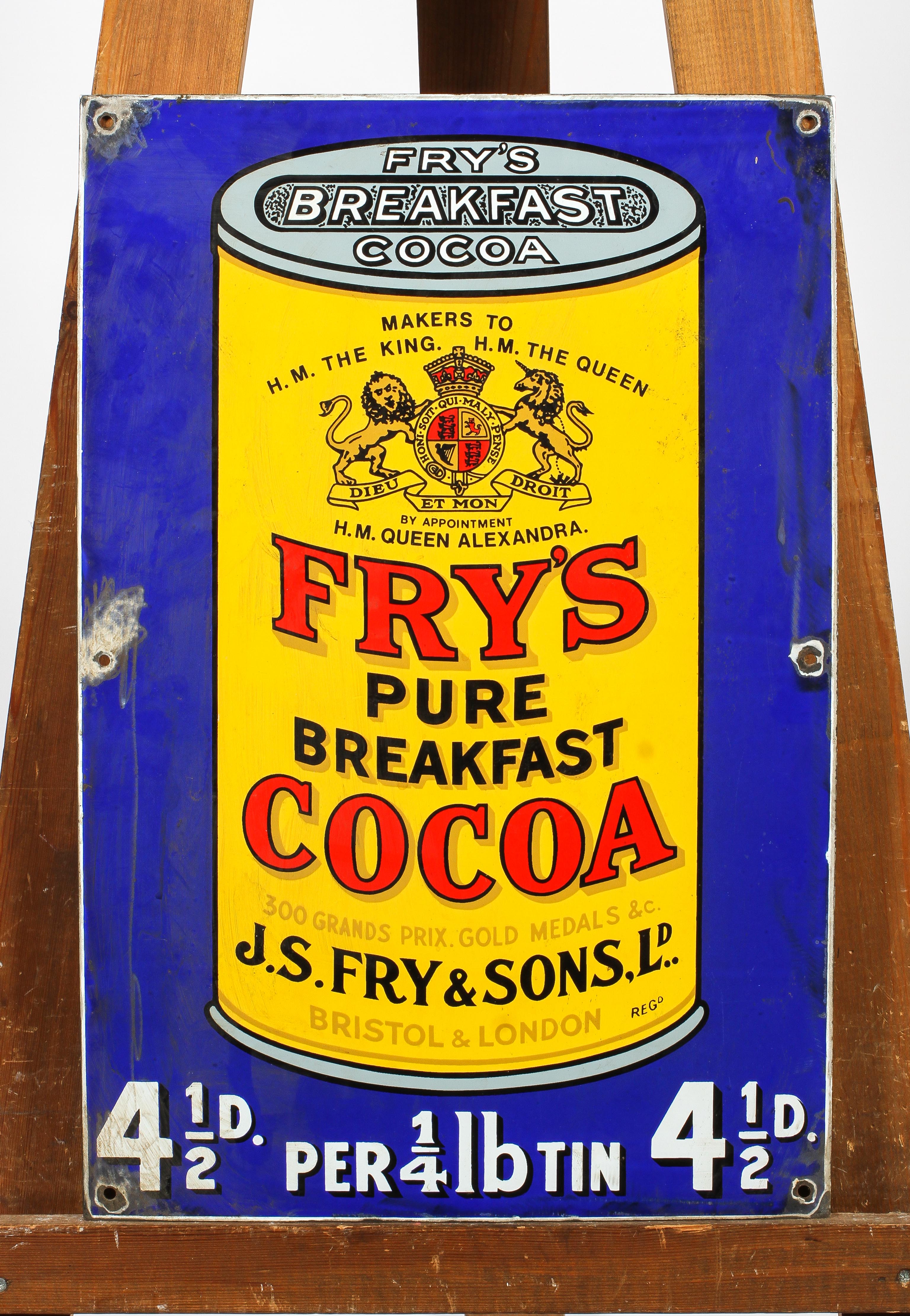 A vintage Fry's enamelled advertising sign, of rectangular form,