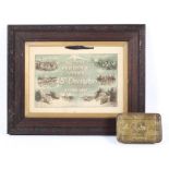WWI 48th battalion Flanders Campaigns, coloured lithographic print and Queen Mary Christmas box