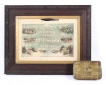 WWI 48th battalion Flanders Campaigns, coloured lithographic print and Queen Mary Christmas box