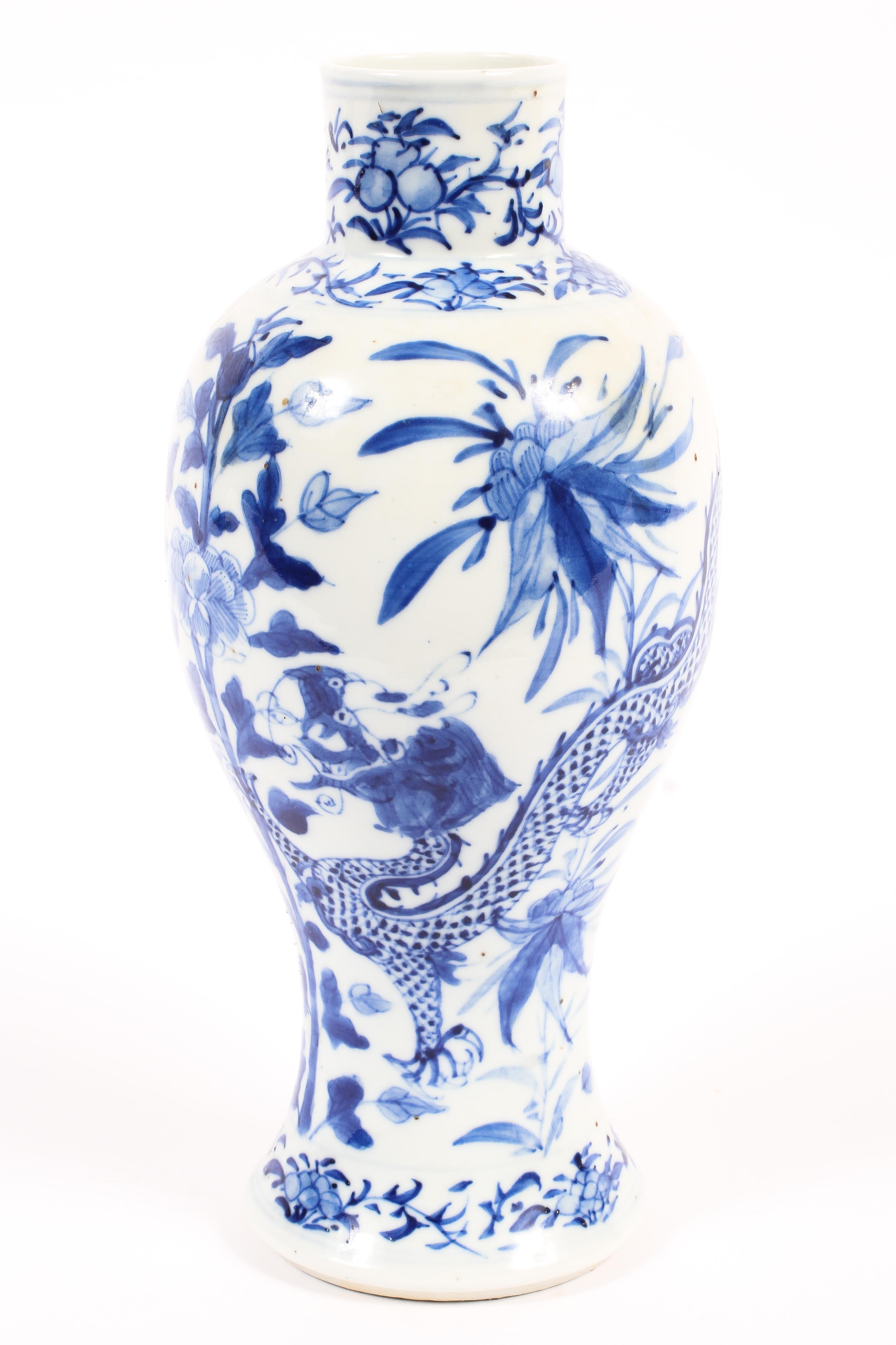 A Chinese porcelain blue and white baluster vase, 19th century, with four character mark,