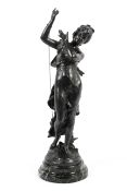 An Art Noveau bronzed spelter figure of a scantily draped lady after Auguste Moreau,