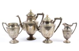 A four piece Neo-Classical Adams style tea set, with chased decoration and ivory knops,