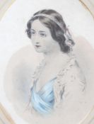 A Victorian hand coloured engraved portrait of a lady,