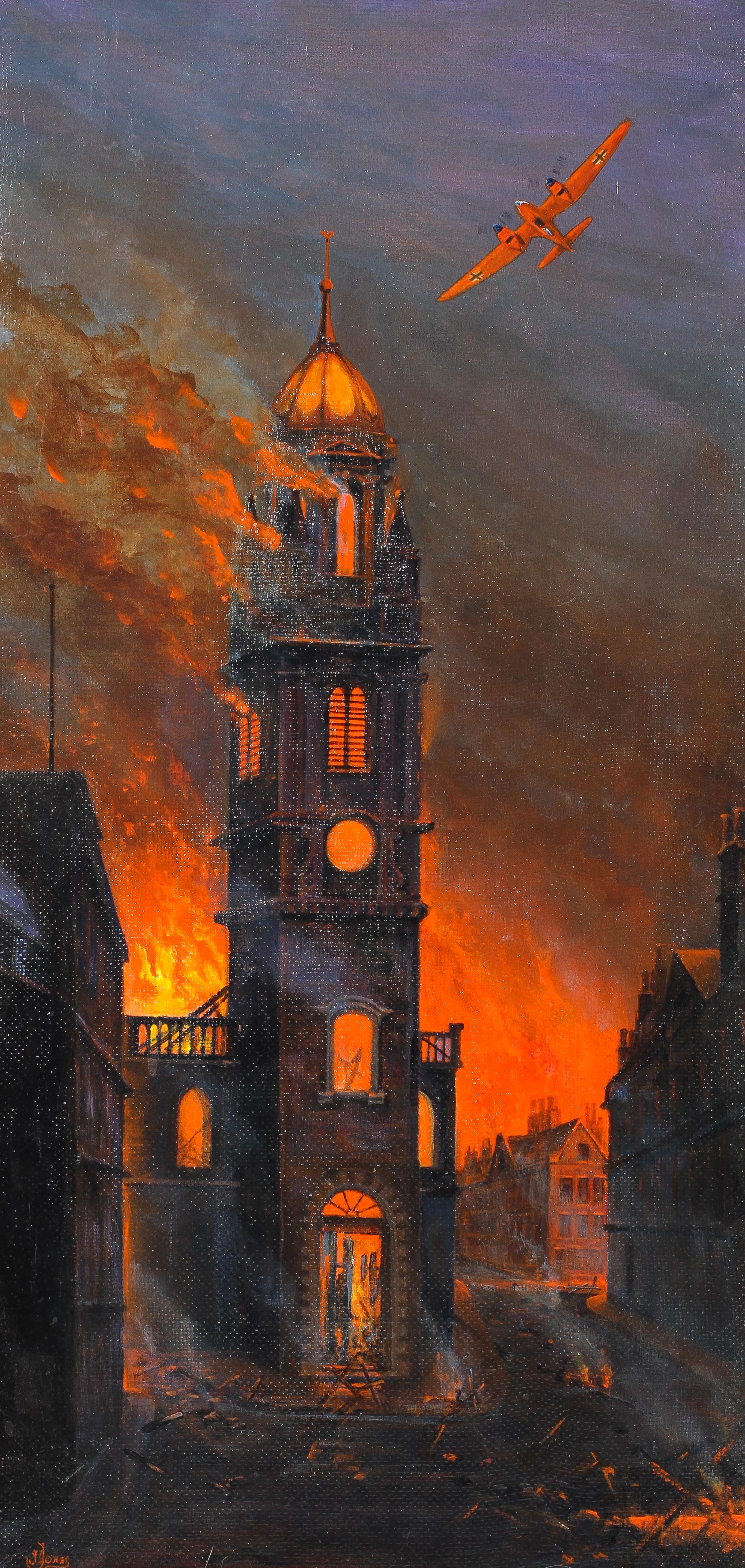 Two Acrylic on board paintings of the Bath Blitz April 1942 depicting St James Church Henry Street - Image 6 of 9