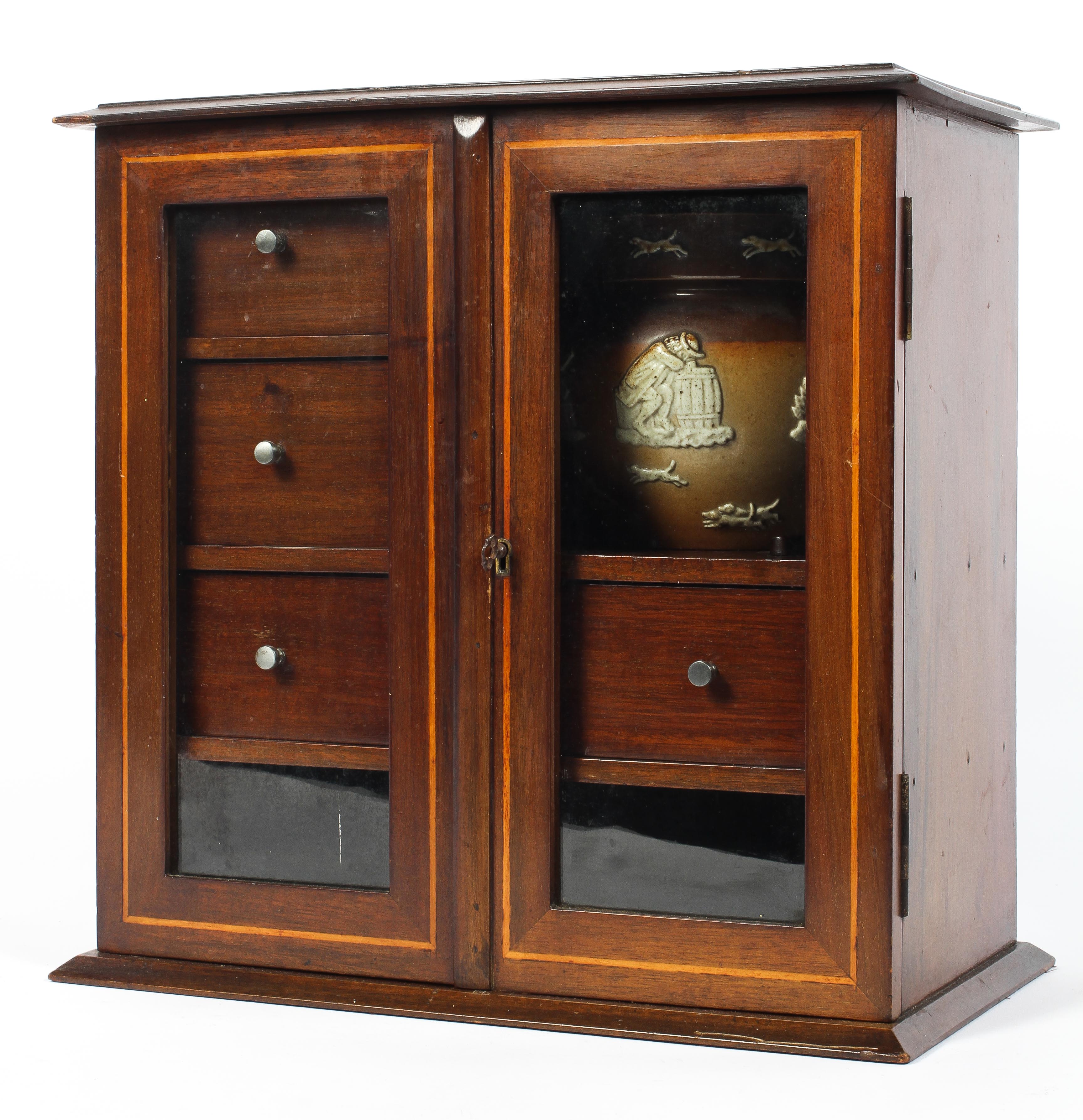 A mahogany silver mounted smoker's cabinet, inlaid with a Georgian style satinwood medallion to top, - Image 7 of 7