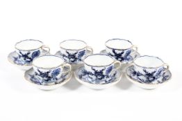 Six Meissen blue and white Onion pattern teacups and saucers, late 19th century,