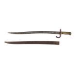 A 19th century French Chassepot bayonet, with single curved fullered 580mm blade,