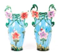 A pair of Liberty majolica Art Nouveau style two-handled oviform vases, each with impressed marks,