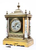 A French porcelain and enamel mounted gilt brass mantle clock, with AD Mougin Deux Medailles,