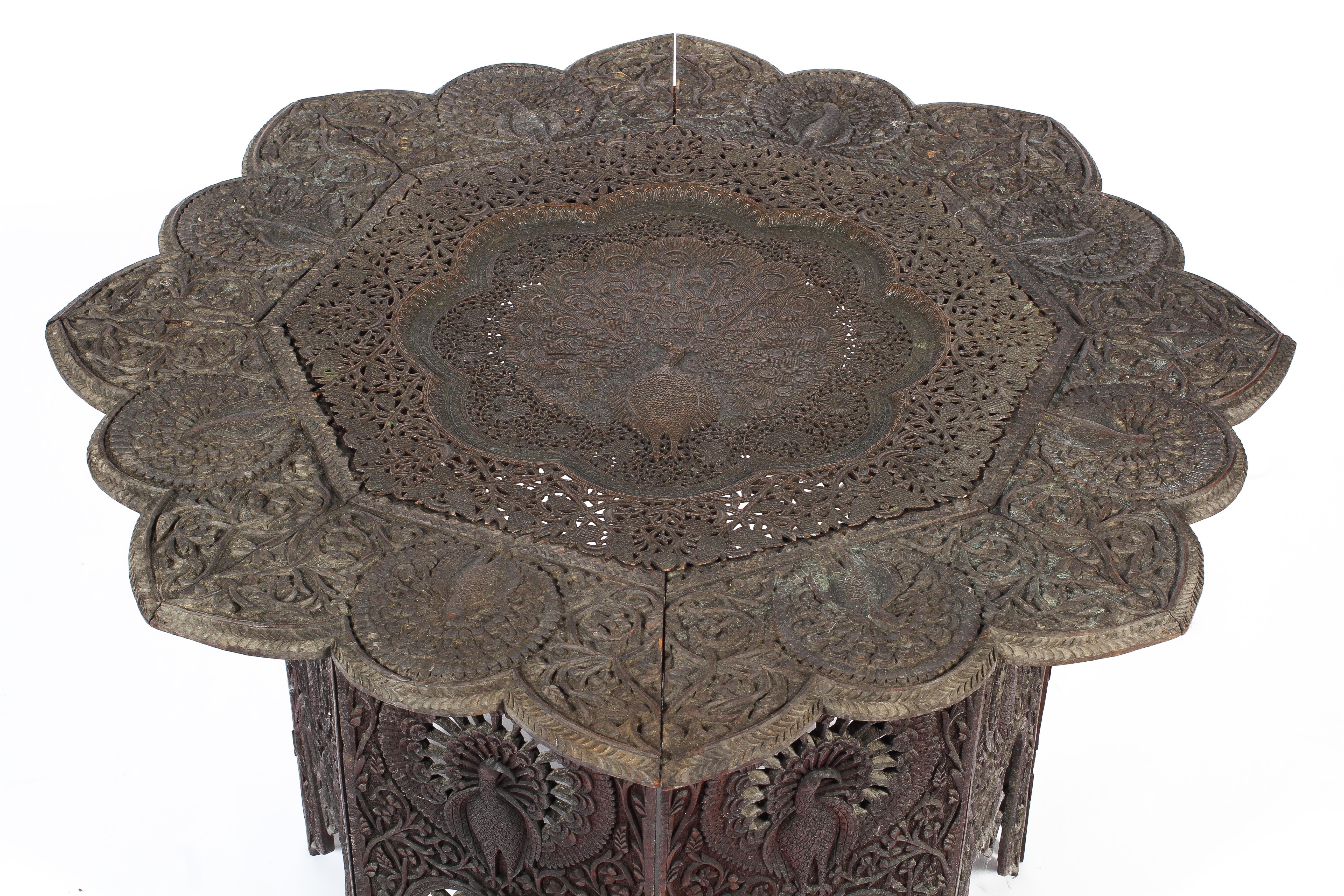 An Indian carved hardwood folding tray table, - Image 2 of 4