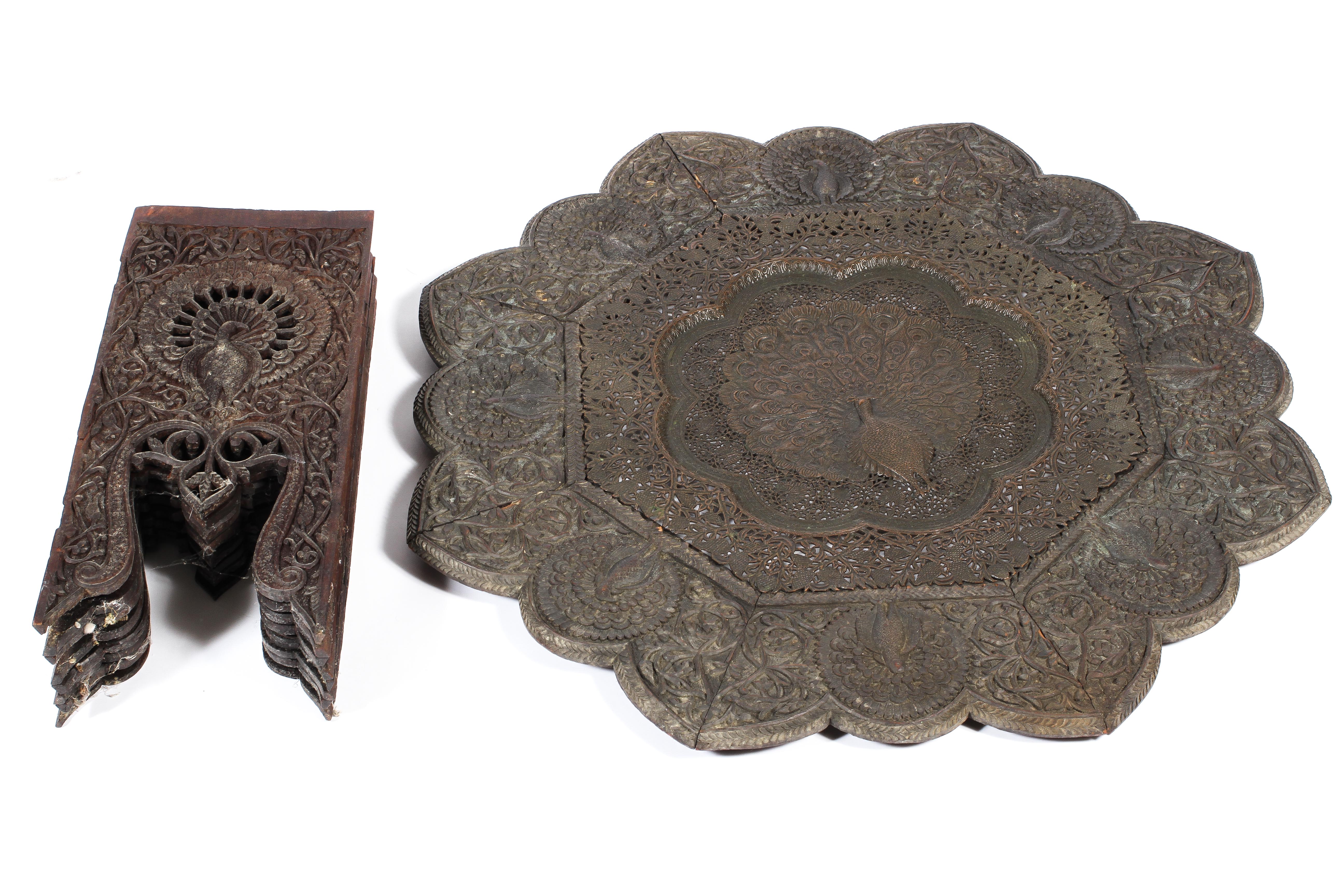 An Indian carved hardwood folding tray table, - Image 4 of 4