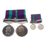 Two Elizabeth II medals, both awarded to a Sgt Thompson, one with Borneo and Malaya bars,