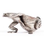 A white and gilt-metal frog salt, 20th century, cast as a frog supporting a shell, gilt to interior,