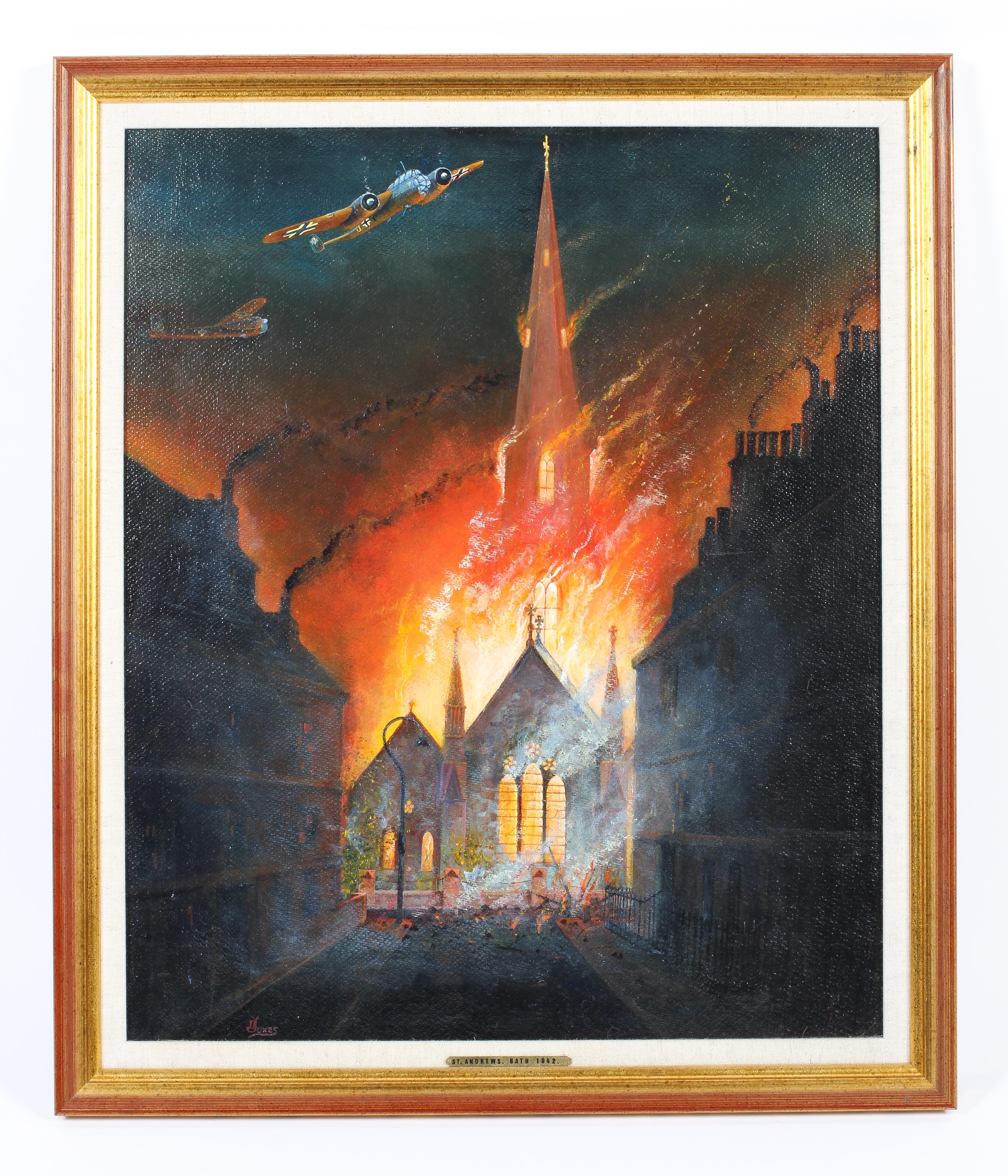 Two Acrylic on board paintings of the Bath Blitz April 1942 depicting St James Church Henry Street - Image 3 of 9