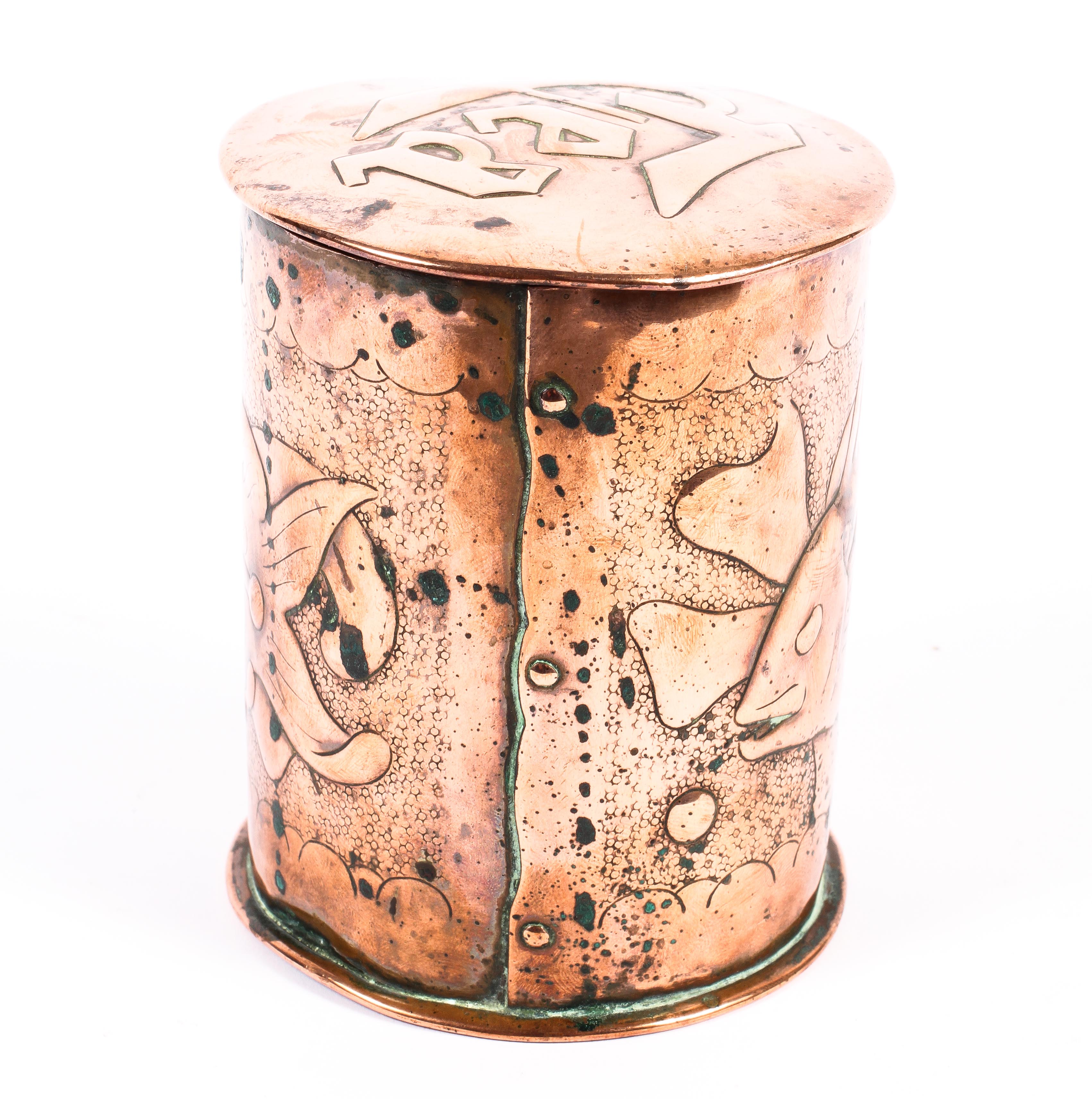 A Newlyn School Arts and Craft copper tea caddy and cover, early 20th century, - Image 2 of 3