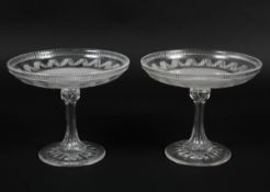 A pair of engraved and frosted glass comports, 19th century,